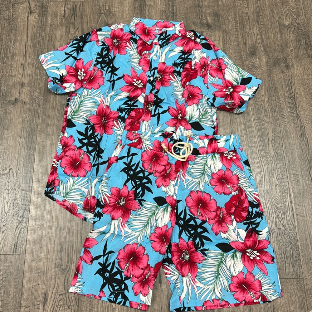 Men's Casual Button Down Short Sleeve Hawaiian Shirt Suit